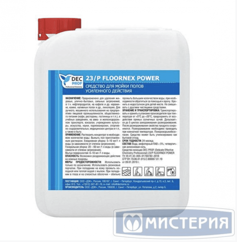 Средство для мойки полов усиленного действия, DEC PROF 23/P FLOORNEX POWER, 5л 1 шт/уп 4 шт/кор DEC