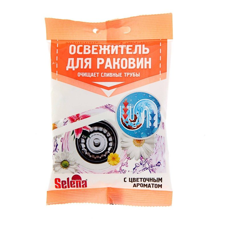 Освежитель для раковин и чистки труб Selena с цветочным ароматом, 90 г 1201576