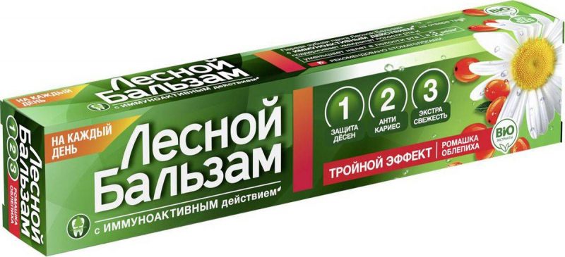 Лесной бальзам  зубная паста Ромашка и Масло облепихи на отваре трав 100 г/75 мл 1/12/48