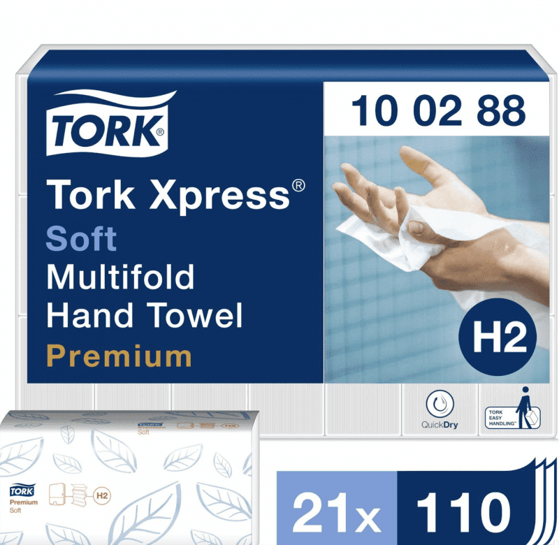 Полотенца бумажные листовые Tork Xpress Premium Soft H2 100288 M-сложение 2-слойные белые 110 лист.