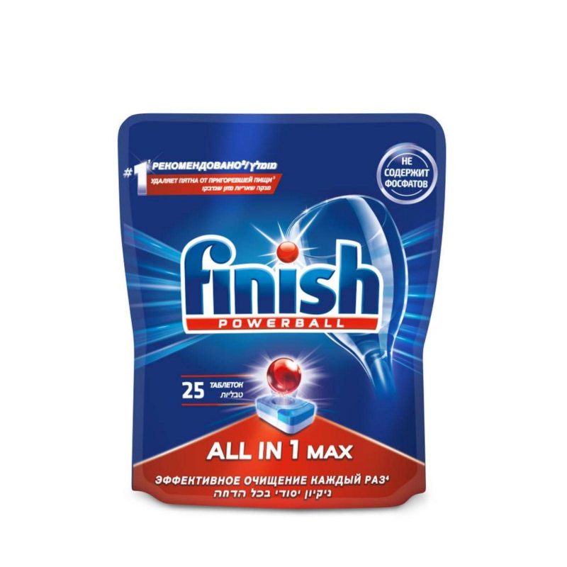 Cредство Finish All in1 Max для мытья посуды в посудомоечных машинах, в таблетках, 25 шт, в 1578553