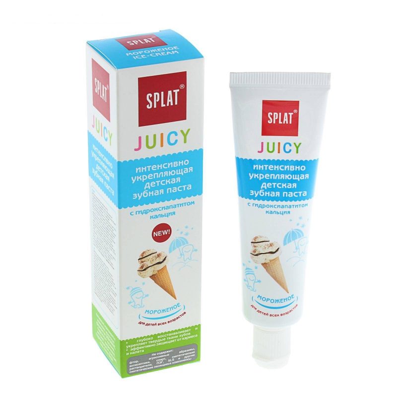 Зубная паста Splat детская, укрепляющая, с гидроксиапатитом Juicy Мороженое, 35 мл 1340594