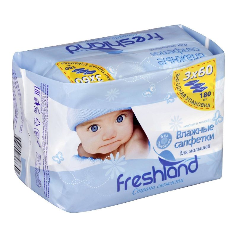 Влажные салфетки Freshland для детей «Джамбо», 60 шт   3874650