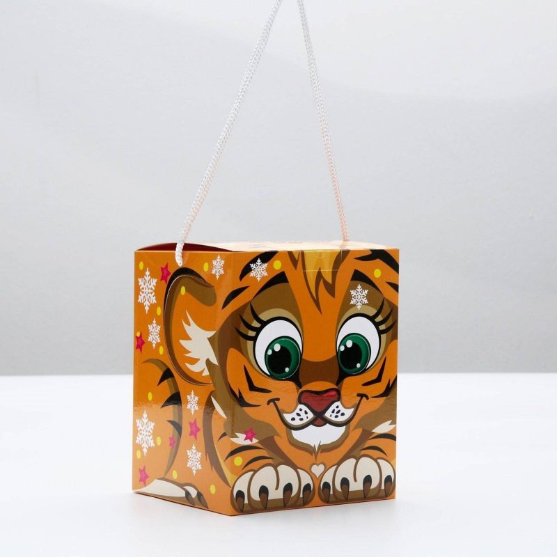 Подарочная коробка кубик "Тигренок", рыжий, 12 х 12 х 15,5 см 7063684