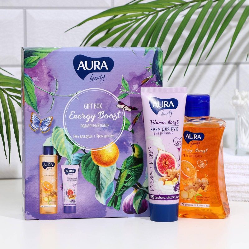 Подарочный набор Aura Beauty гель для душа Апельсин и имбирь 250 мл, крем для рук 75 мл 7345220