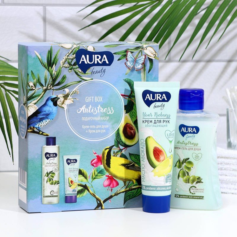 Подарочный набор Aura Beauty крем-гель для душа Протеины риса 250 мл, крем для рук 75 мл 7345217