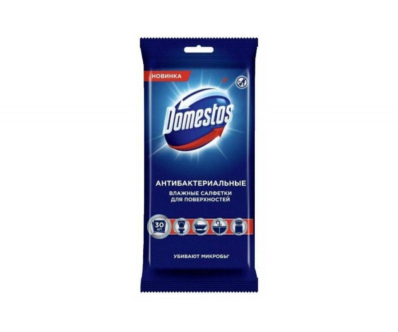 DOMESTOS Влажные салфетки д/очищ. поверхностей антибактер., 30шт