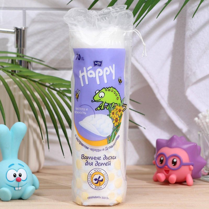 Ватные диски bella baby Happy с экстрактом череды и Д-пантенолом по 70шт 7348196