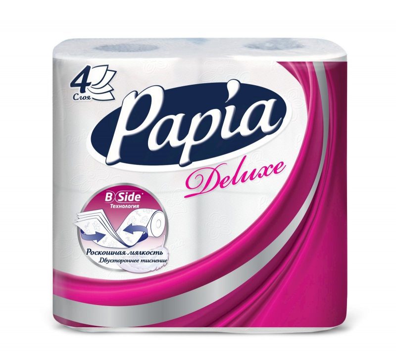 Туалетная бумага 4слоя 4рулона в упаковке белая Papia *14