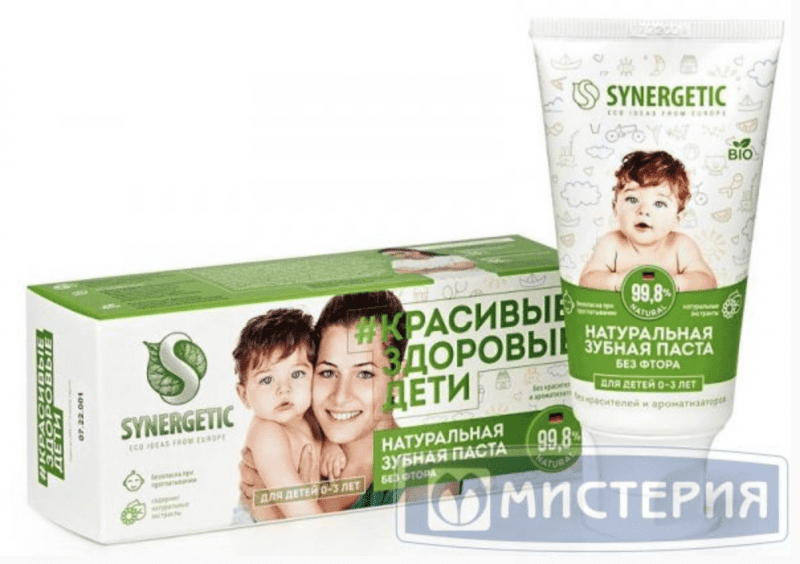 Детская зубная паста SYNERGETIC липа и ромашка, от 0 до 3 лет, 50гр 1 шт/уп 12 уп/кор "Synergetic"