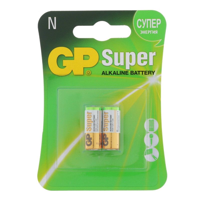 Батарейка алкалиновая GP Super, LR1 (910A)-2BL, 1.5В, блистер, 2 шт. 877846