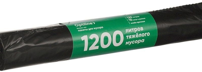 Мешок для мусора "Премиум" ПВД 70х110 см, 50 мкм, 120л, "OptiLine", черные, в рулоне 10 шт. *400