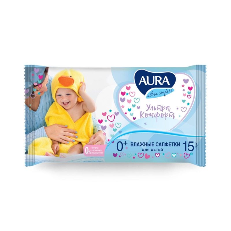 Салфетки влажные «Aura Ultra Comfort», детские, 15 шт 784669