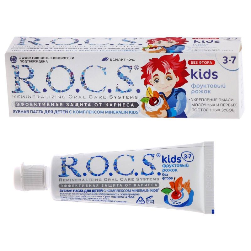 Зубная паста R.O.C.S. для детей Фруктовый рожок, без фтора, 45гр 1142760