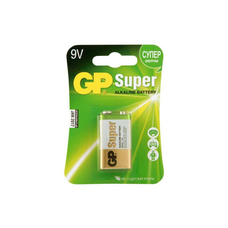 Батарейки GP Super 6LR61/ Крона 9V 1шт/бл *10