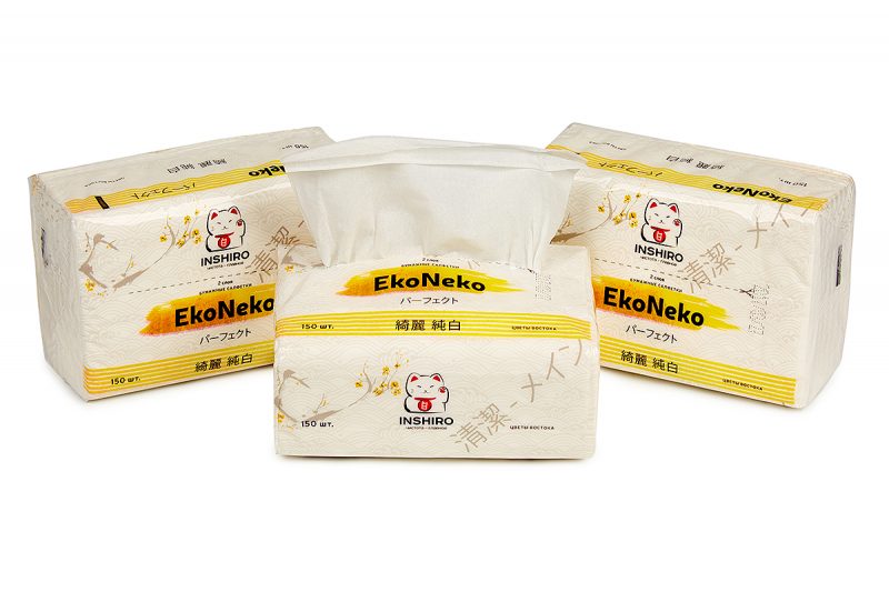 Салфетки в мягкой упаковке INSHIRO EkoNeko 2-х сл.белые (150шт) 1/6/120 EN 429