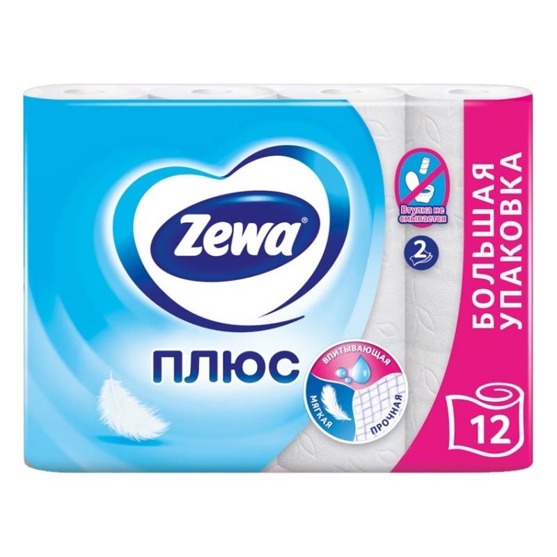 Туалетная бумага Zewa (Зева) Плюс Белая, 2-х сл., 12 шт *4