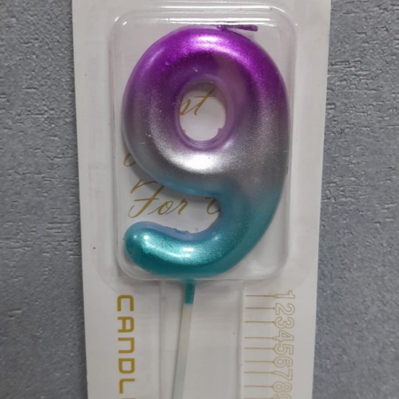 Свеча для торта цветной / металик "Цифра 9" 1шт/уп