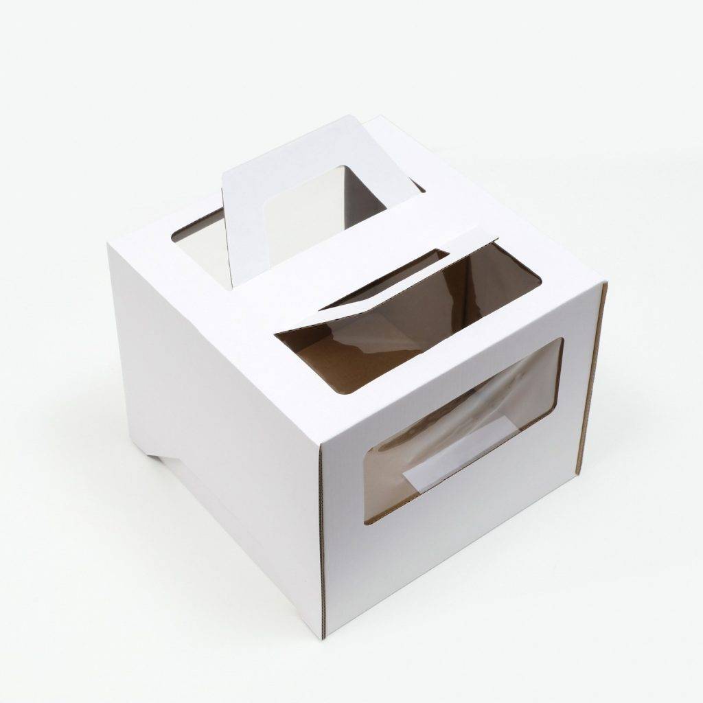 Коробка под торт 2 окна, с ручками, белая, 28 х 28 х 20 см 7817916