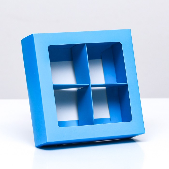 Коробка для конфет 4 шт,голубой, 12,5х 12,5 х 3,5 см, 9569219