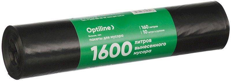Пакеты для мусора ПВД 90х110 см, 35 мкм, 160л, "OptiLine", черные, в рулоне 10 шт. *250