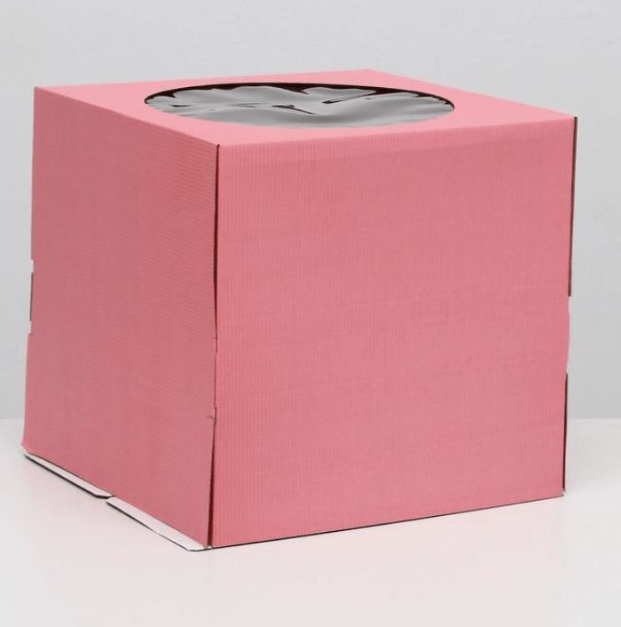 Кондитерская коробка, с окном, розовая, 30 х 30 х 30 см