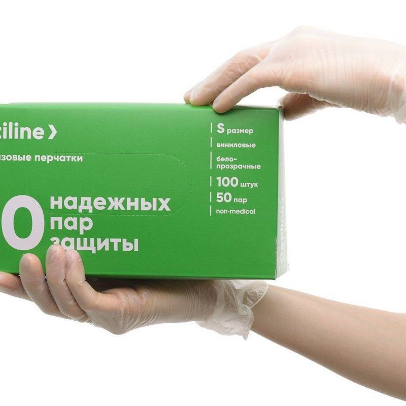 Перчатки виниловые неопудренные Optiline, размер S, 100 шт. в упаковке, 1000 шт. в коробке