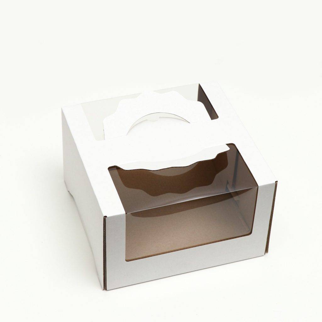 Коробка под торт 2 окна, с ручками, белая, 23 х 23 х14 см 7550275