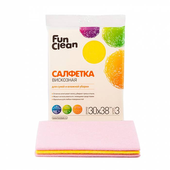 "Fun Clean" Салфетка вискозная для сухой и влажной уборки 3шт, 30x38 см ...