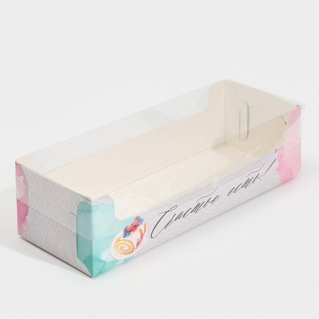 Коробка для кондитерских изделий с PVC крышкой «Счастье есть!», 30 х 8 х 11 см      7601750