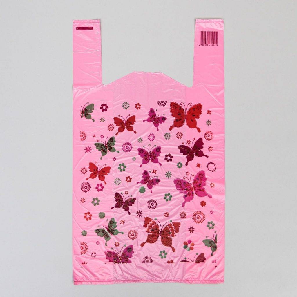 Пакет "Бабочки розовые", полиэтиленовый майка, 28 х 50 см, 12 мкм 5040501
