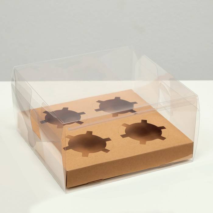 Коробка на 4 капкейка, крафт, 18.5 × 18 × 10 см 7840803