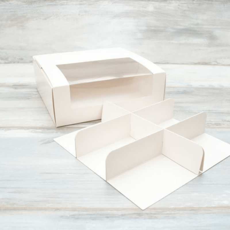Коробка для 6 порционных пирожных (VM) с вкладышем - 20 х 20 х 7 см, цвет - белый