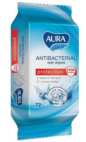 Салфетки влажные «Aura» антибактериальные, 72 шт 1165937
