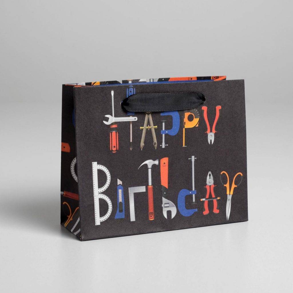 Пакет крафтовый горизонтальный Happy birthday, S 15 × 12 × 5,5 см   4764567