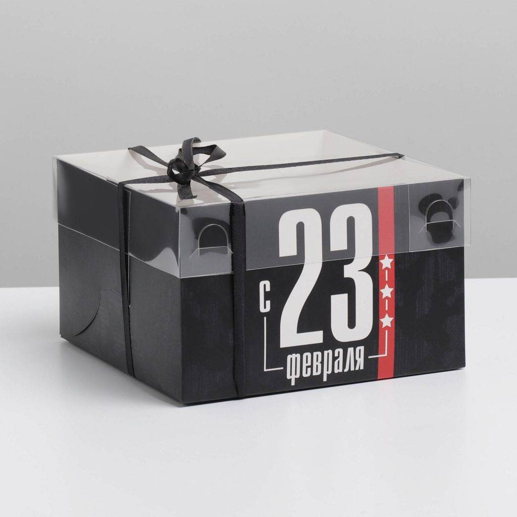 Коробка для капкейков с PVC крышкой " 23 февраля" 16 × 16 × 10 см    7064425