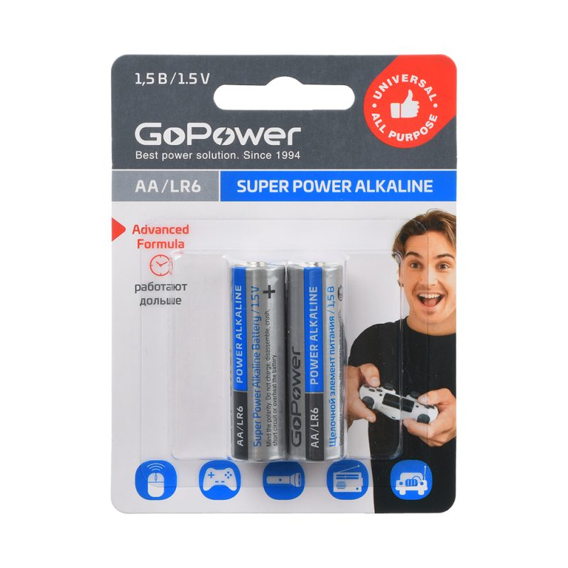 БАТАРЕЙКА Элемент питания АА Go Power LR06/2  2шт/уп *1/24