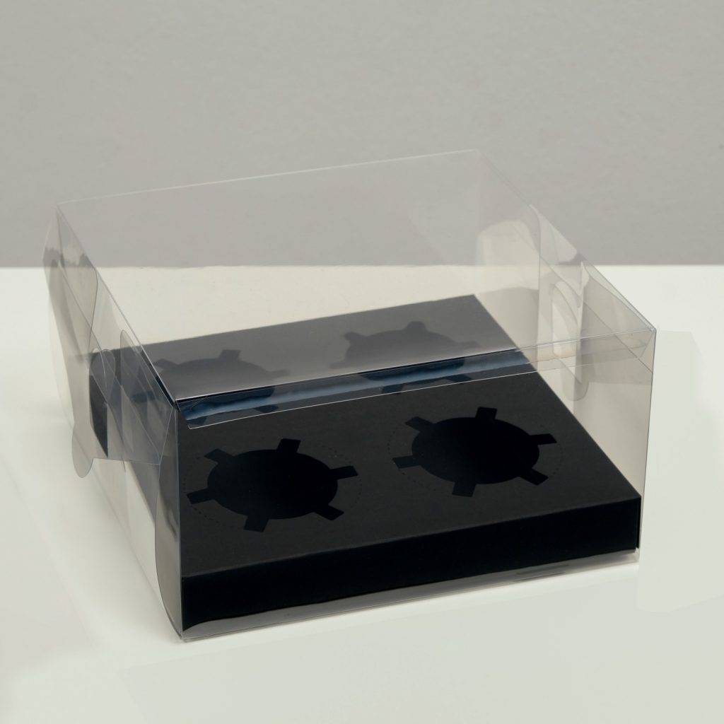 Коробка на 4 капкейка, черная, 18.5 × 18 × 10 см   7840802