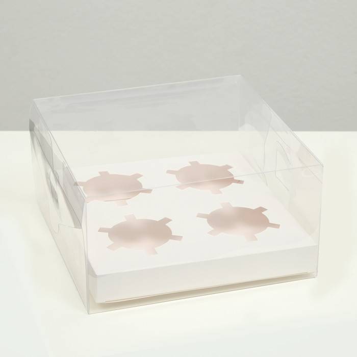 Коробка на 4 капкейка, белая, 18.5 × 18 × 10 см 7840801
