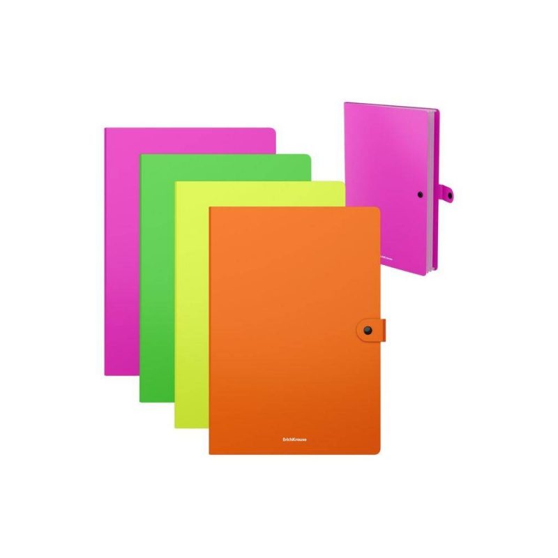 Папка-картотека на кнопке А4, ErichKrause Matt Neon, с 3 отделениями, пластик, микс 9262276