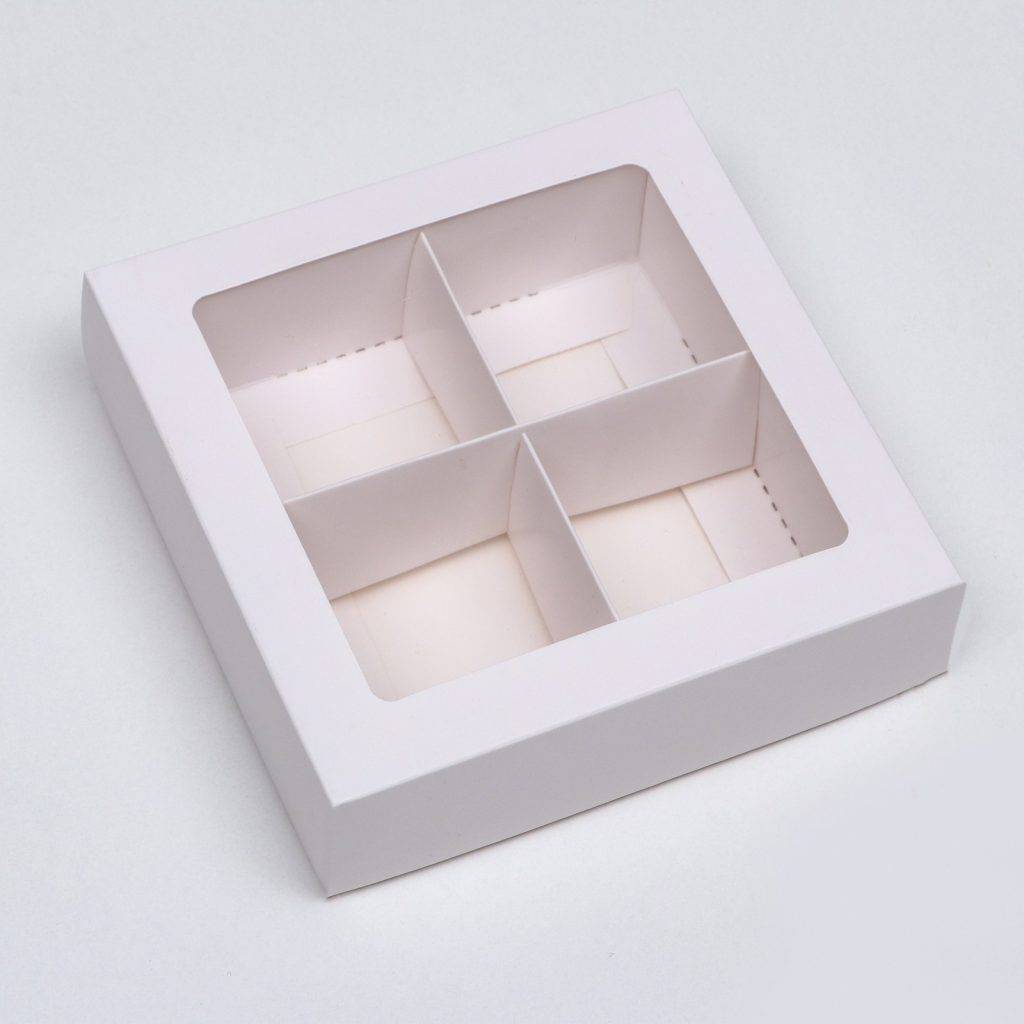 Коробка складная  под 4 конфеты, белая, 12.6 х 12.6 х 3.5 см   7904573