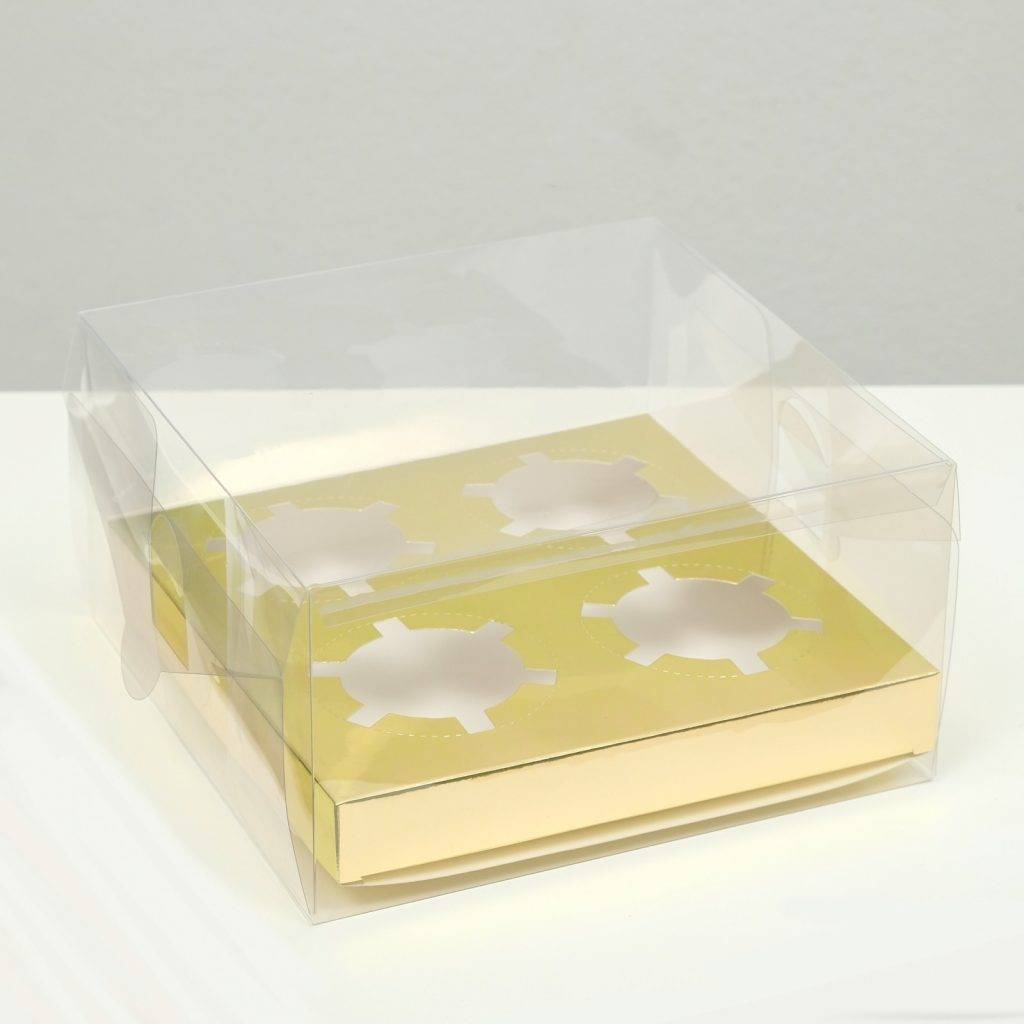 Коробка на 4 капкейка, золото, 18.5 × 18 × 10 см    7840804