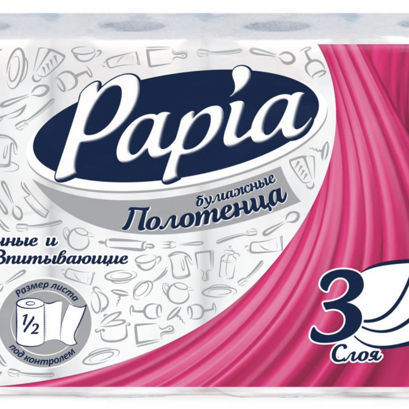 Полотенца бумажные PAPIA 3 слойные белые 4 рулона в упаковке*7
