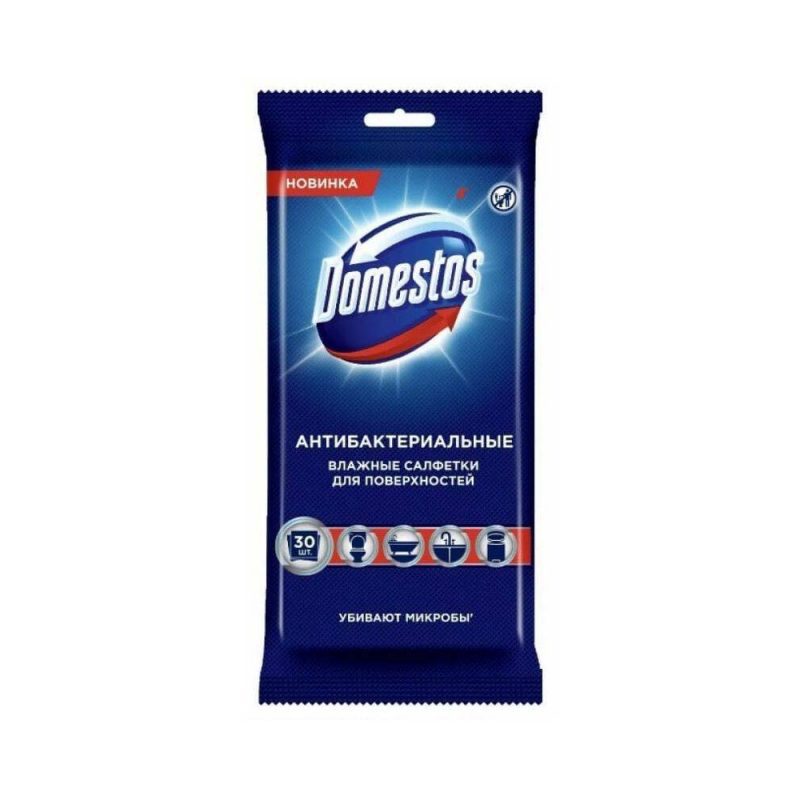 DOMESTOS Влажные салфетки д/очищ. поверхностей антибактер., 30шт