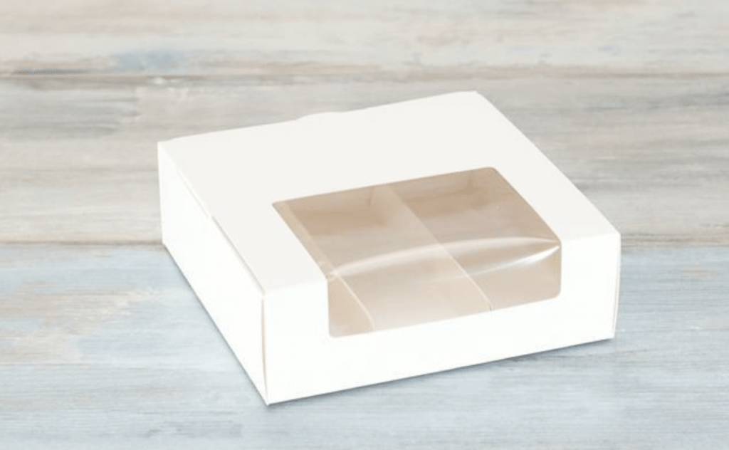Коробка для 3-х эклеров (VM) с вкладышами и окном - 15 х 15 х 5 см, Цвето - Белый