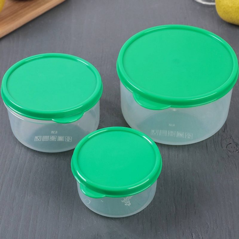 Набор контейнеров пищевых 3 шт 0,15; 0,3; 0,5 л  круглый , цвет зелёный  1333870