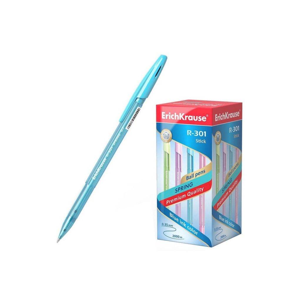 Ручка шариковая ErichKrause R-301 Spring Stick синяя, 0,7 мм *50