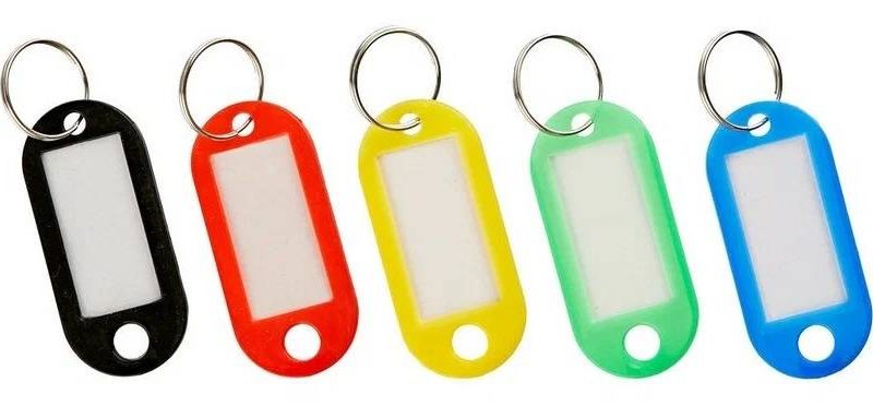 Бирка для ключей пластиковая, 10шт/уп.ассорти, 5 цветов по 2 шт.