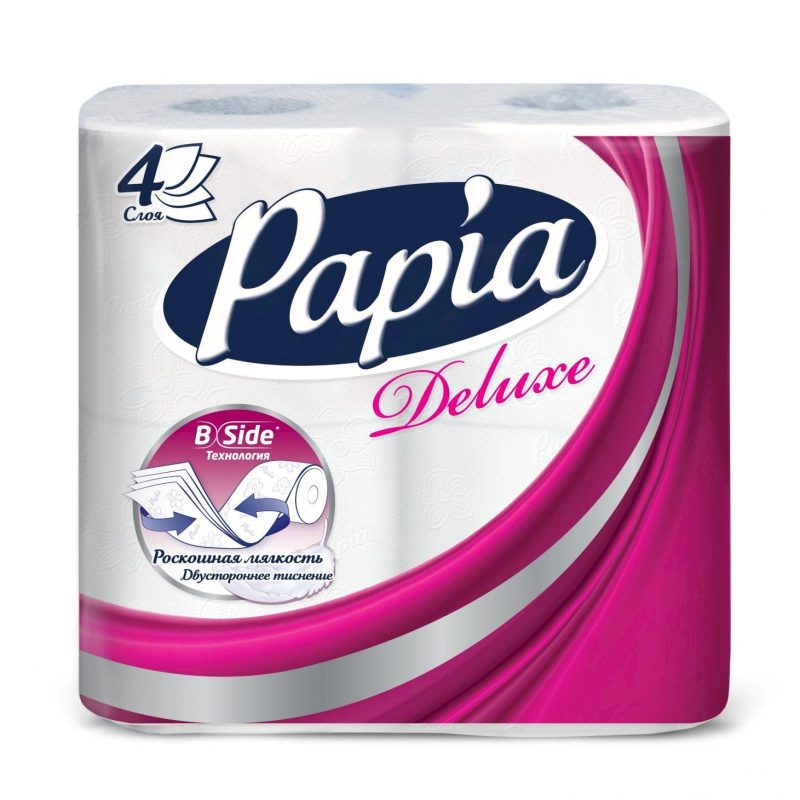 Туалетная бумага 4слоя 4рулона в упаковке белая Papia *14