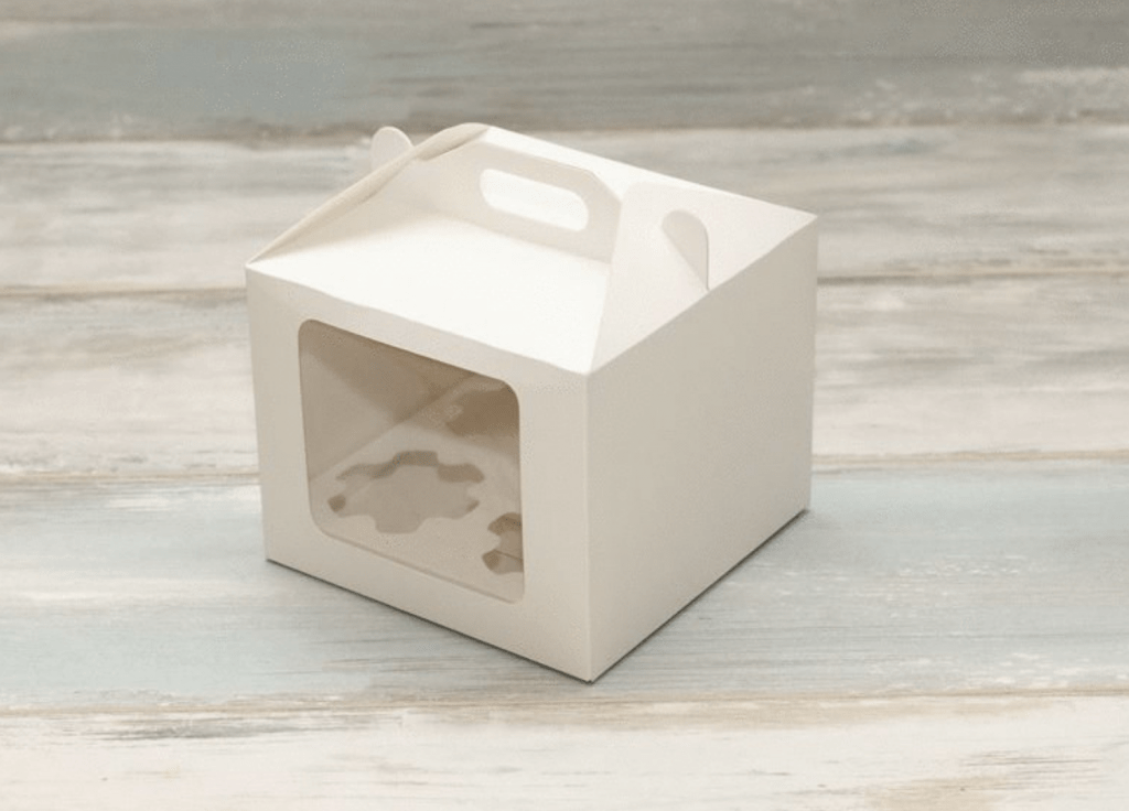 Коробка для 4 капкейков (VM) сундучок с окном (высота 14 см), цвет - белый